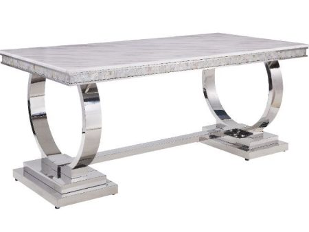 Zander - Dining Table - White Printed Faux Marble & Mirrored Silver Finish Discount