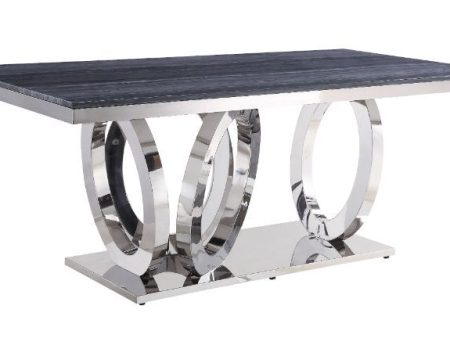 Nasir - Dining Table - Gray Printed Faux Marble & Mirrored Silver Finish For Cheap