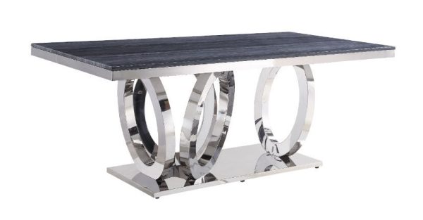 Nasir - Dining Table - Gray Printed Faux Marble & Mirrored Silver Finish For Cheap