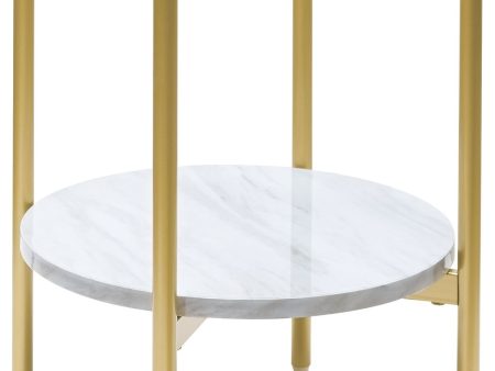 Wynora - White   Gold - Round End Table Cheap