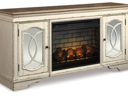 Realyn - Chipped White - 2 Pc. - 74  TV Stand with Electric Infrared Fireplace Insert on Sale