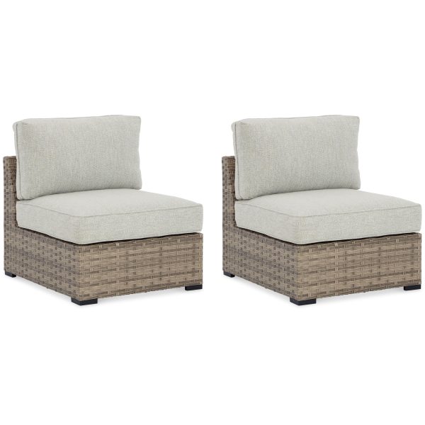 Calworth - Beige - Armless Chair w Cushion (Set of 2) Online Sale