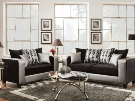 115 Sliver Black Sofa + Loveseat Cheap